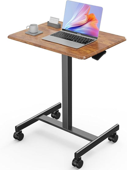 DUMOS Mobile Rolling Desk with Wheels Adjustable Height Small Standing Desks Portable Laptop PC Table Computer Workstation for Home Office Small Space Modern Brown