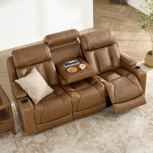 Watson & Whitely Power Reclining Sofa 3-Seat Middle Flip Back, Saddle Brown
