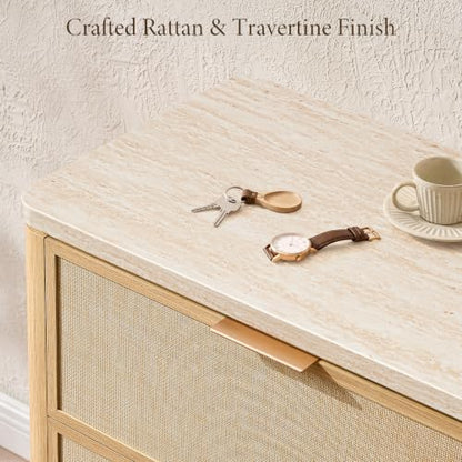 Rattan Dresser for Bedroom, 55'' Wide 8 Drawer Dresser