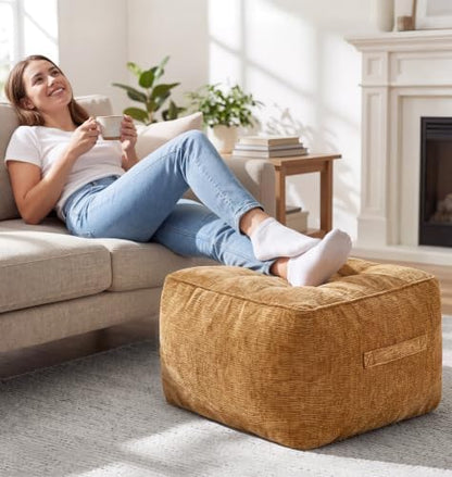 Hobestluk Pouf Ottoman Foot Rest Chenille Square large ottoman, Brown