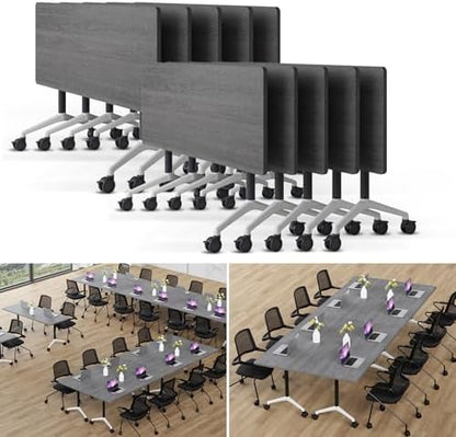 Folding Conference Table Modern Large Mobile Meeting Table Rolling Conference Room Tables with Wheels Seminar Tables for Office Training Classroom (10, Oak Grey, 55" D X 23.6" W X 29.5" H)