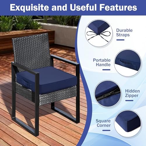 IASEAHK Patio Chair Cushions, 18.5" x 16" x 3" Outdoor Chair Cushions Set of 4, Waterproof Outdoor Cushions for Patio Furniture, Outdoors Seat Cushions with Handle and Ties, Navy Blue