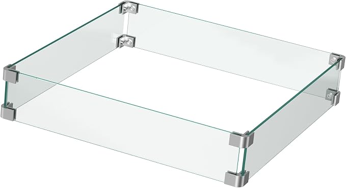 Ciays 28"/32" Glass Wind Guard for Propane Fire Pit, Fits 50,000 BTU Steel Outdoor Gas Fire Table, Works with Lid & Lava Rock, Enhances Warmth & Ambience for Patio Deck Garden Backyard Gatherings