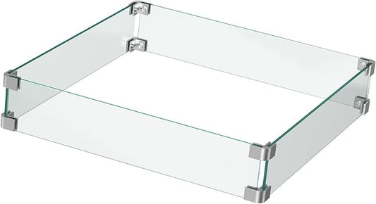Ciays 28"/32" Glass Wind Guard for Propane Fire Pit, Fits 50,000 BTU Steel Outdoor Gas Fire Table, Works with Lid & Lava Rock, Enhances Warmth & Ambience for Patio Deck Garden Backyard Gatherings