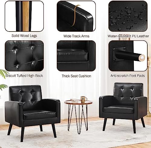 Yaheetech Mid Century Accent Chairs Set of 2 Living Room Chairs Black