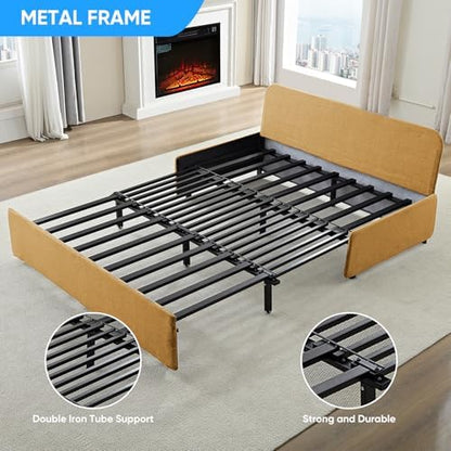 PUREMIND 64" W Queen Sleeper Sofa Bed, 2‑in‑1 Convertible Chair Bed with 3.9‑inch Foldable Pullout Couch for Small Apartments, Dorms and Lofts, Mattress & Pillows Included, No‑Tool Assembly, Yellow