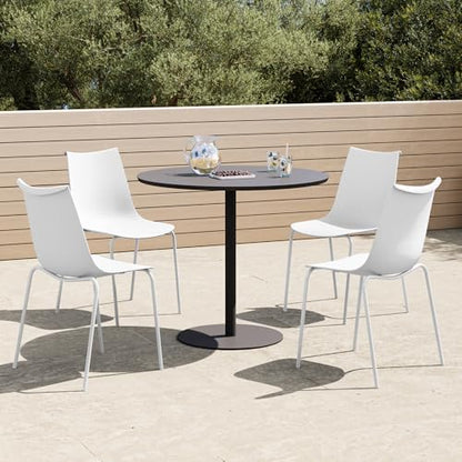 KISLOT Dining Chairs Set of 4, Plastic Outdoor Dining Room Chairs with Metal Legs, PP Anti-UV Stackable Patio Chairs with Ergonomic Back & Curved Seat for Kitchen Swimming Pool, Easy Assembly, White