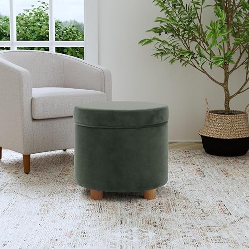 HomePop 19" Round Storage Ottoman - Loden Green Velvet