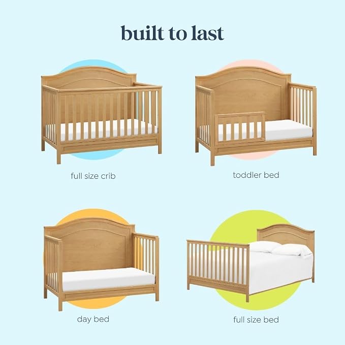 Davinci Charlie 4-in-1 Convertible Crib, GREENGUARD Certified, Honey | Converts to Toddler Bed, Daybed, Full-Size Bed, 4 Adjustable Mattress Heights, Conversion Kits Sold Separately, Easy Assembly