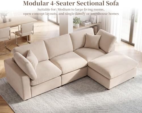 100" Modular Cloud Sectional Sofa Couch for Living Room, Light Camel