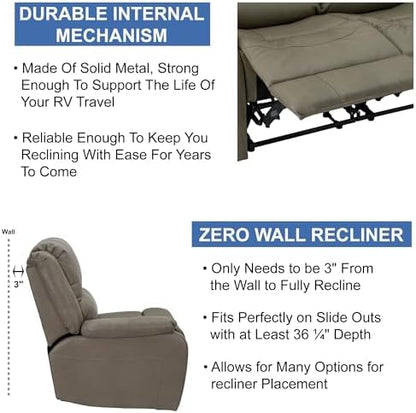 RecPro Charles RV Wall Hugger Recliner | 58" Putty