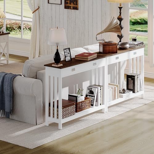 ChooChoo 39" Farmhouse Entryway Table with Drawer, White and Brown