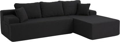 Hobestluk Modular Sectional Sofa Couches L-Shape Couch 3 Seat Modular Sofa Memory Foam Sectional Couches for Living Room, Cloud Couch with Oversized Chaise (Black Smooth, 108", Right Hand Facing)