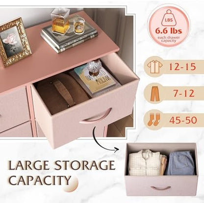WLIVE 8 Drawer Fabric Dresser for Bedroom, Tall Storage Tower, Pink