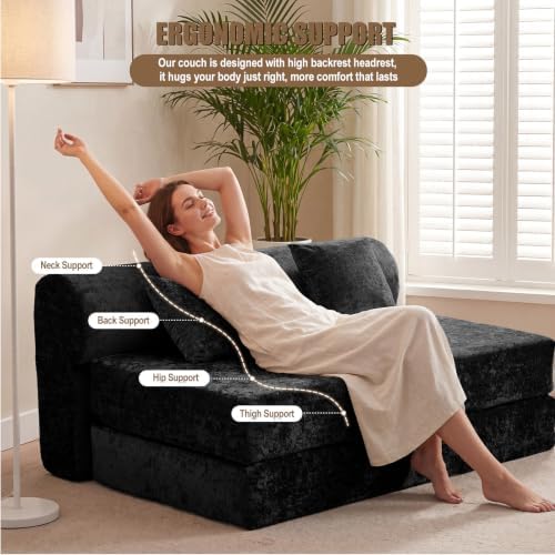 59.1" Convertible Sofa Bed, Trifold Boneless Couch for Living Room
