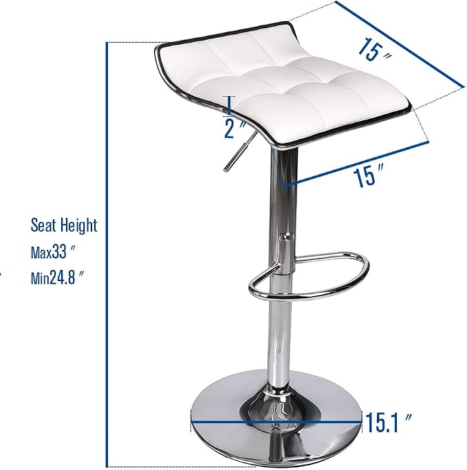 Set of 2 Barstool, Adjustable Swivel Gas Lift Bar Stools, PU Leather with Chrome Base, White