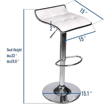 Set of 2 Barstool, Adjustable Swivel Gas Lift Bar Stools, PU Leather with Chrome Base, White