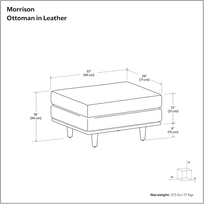 SIMPLIHOME Morrison 33 inch Wide Ottoman in Moss Green Genuine Leather, Multifunctional Footrest, Coffee Table, and Extra Seating for Living Room, Mid-Century Modern Style