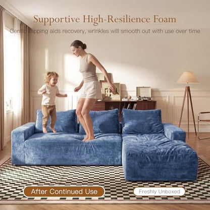 Vesgantti 95" Boneless Couch, L-Shape Sectional with Right Chaise, Blue
