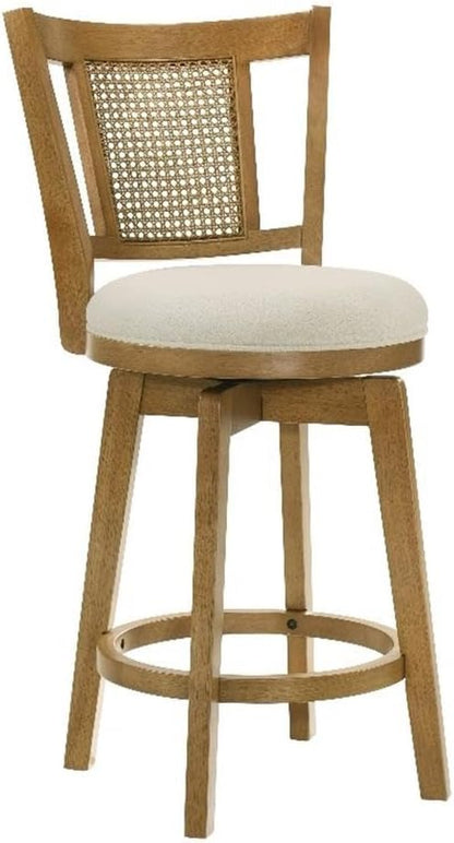 Armen Living Isla 30 in. Amber Glow Bar Height Rubberwood Swivel Barstool with Ivory Fabric Seat