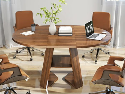 43.3in-59in Extendable Round Dining Table for 4-6,Modern Kitchen Oval Dining Table with Removable Leaves Space Saving,Wood Base with Storage Shelf for Kitchen Living Room