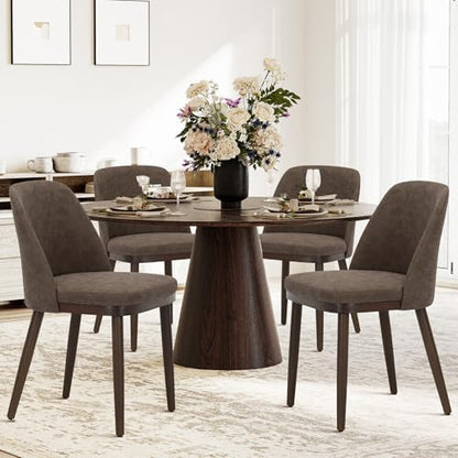 COLAMY Upholstered Dining Chairs Set of 4, Modern Kitchen Chairs with Back, Leather Side Dining Room Chairs with Wood Legs for Kitchen Dining Room Restaurant, Dark Brown