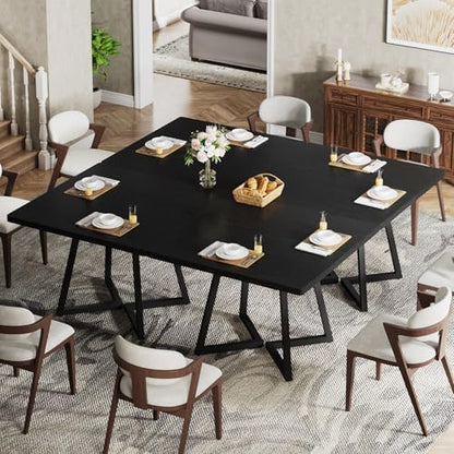 Tribesigns Square Dining Table Set of 4, 31.5" Industrial Dinner Table with Metal Base, Kitchen Table for Dining Room, Small Space, Apartment, Black (Chairs are not Included)