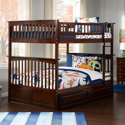AFI, Columbia Bunk Bed Full Over Full with Raised Panel Bed Drawers, Walnut