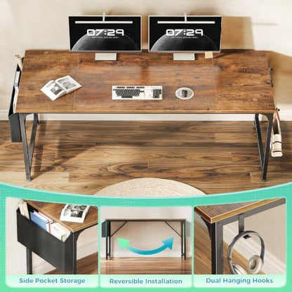 PRAISUN 71'' Computer Desk with Fabric Storage Bag & 2 Hooks
