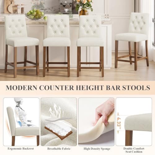MALOL Bar Stools Set of 1, Fabric Counter Height Bar Stools,Beige