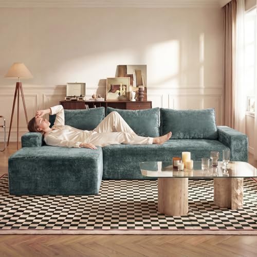 Vesgantti 95" Boneless Couch, L-Shape Sectional with Left Chaise, Green