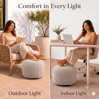 Round Pouf Ottoman, Light Gray, 20"x13", Corduroy Foot Rest