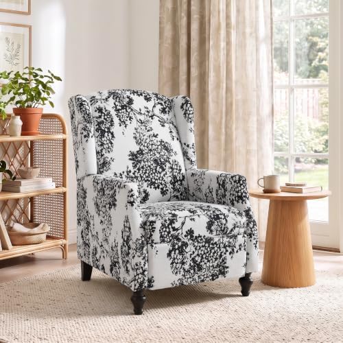 Wingback Recliner Chair, Traditional Push Back Recliner Chair with Padded Seat, Upholstered Wingback Chair, Mid Century Modern Floral Recliner for Living Room(2, Blue Floral)