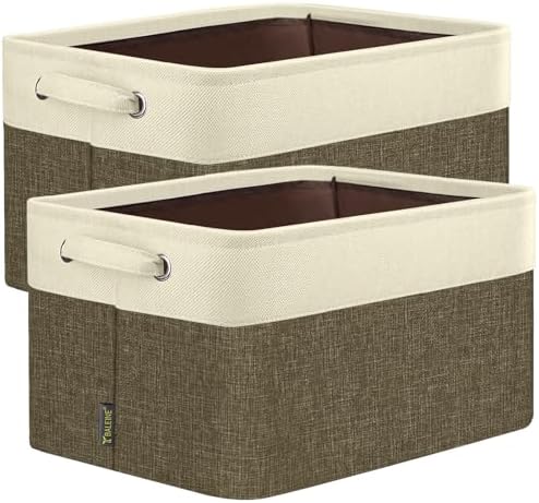BALEINE 2 Pack Fabric Closet Storage Bins for Shelves, Linen Closet Organizers and Storage, Decorative Baskets for Organizing, Shelf, Clothes, Home, Office (Brown, 17''x13''x10.5'')