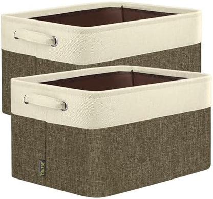 BALEINE 2 Pack Fabric Closet Storage Bins for Shelves, Linen Closet Organizers and Storage, Decorative Baskets for Organizing, Shelf, Clothes, Home, Office (Brown, 17''x13''x10.5'')