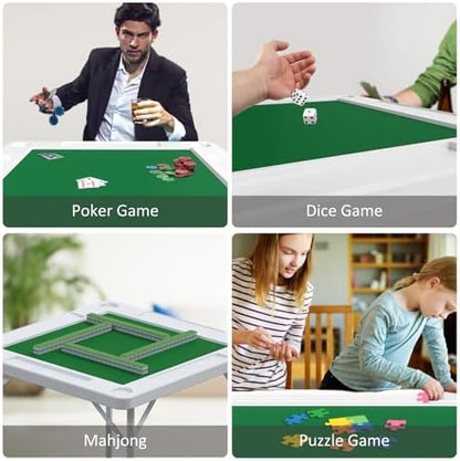 Mahjong Table, Large 35.4" Foldable Card Table with Green Tabletop, White