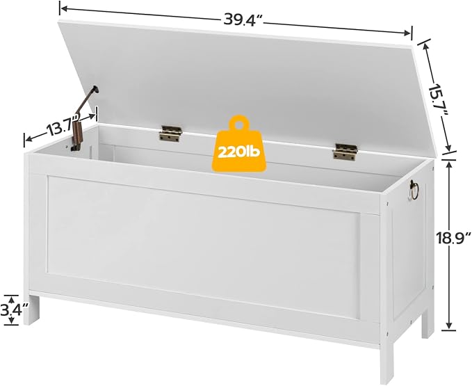 HOOBRO Toy Box, Retro Wooden Look Storage Chest with Safety Hinge, Entryway Storage Bench Supports 220 lb, 39.4 x 15.7 x 18.9 Inches Toy Chest Organizer, Easy Assembly (White)