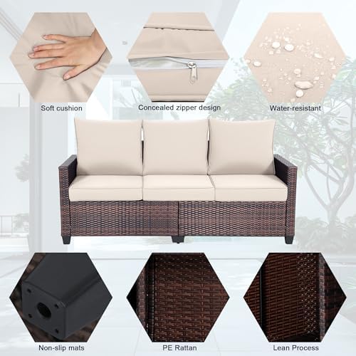 3-Seat Outdoor Sofa, PE Rattan, Beige
