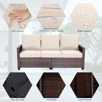 3-Seat Outdoor Sofa, PE Rattan, Beige