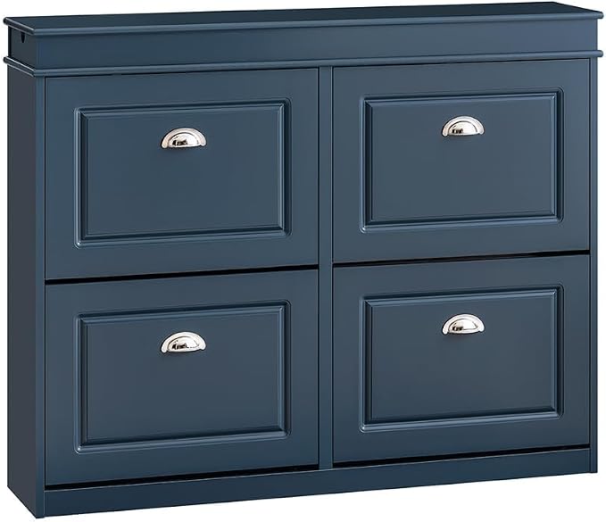 Haotian Shoe Cabinet with 4 Flip Drawers, Large Freestanding Shoe Rack, Modern Shoe Organizer for Entryway, Hallway, Entance Navy FSR79-B