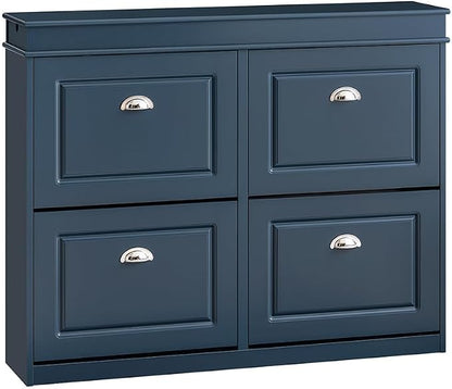 Haotian Shoe Cabinet with 4 Flip Drawers, Large Freestanding Shoe Rack, Modern Shoe Organizer for Entryway, Hallway, Entance Navy FSR79-B