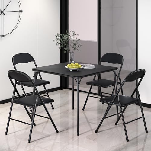 VECELO Folding Chairs Set for Office, Indoor Outdoor, Black
