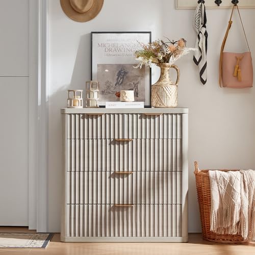 LEYAOYAO Fluted 5 Drawers Dresser for Bedroom Set of 2, 34" Tall Modern Chest of Drawers with Metal Handle, Curved Profile Design,Wood Drawer Organizer for Bedroom, Living Room, Hallway,Lightgrey
