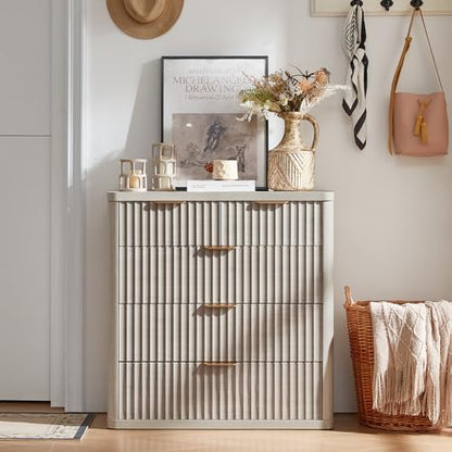 LEYAOYAO Fluted 5 Drawers Dresser for Bedroom Set of 2, 34" Tall Modern Chest of Drawers with Metal Handle, Curved Profile Design,Wood Drawer Organizer for Bedroom, Living Room, Hallway,Lightgrey
