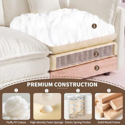 Tmsan 76.7" Beige White Cloud Couch, Small L Shape Sectional Sofa, 2 Seater