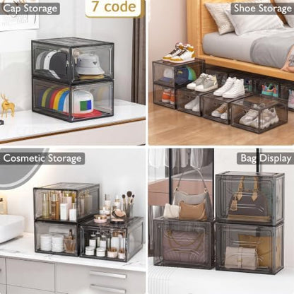 Sturdy Clear Shoe Organizer with Magnetic Door, Stackable Shoe Storage Box