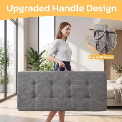 6 Inch Tri-Fold Corduroy Folding Sofa Bed, Queen Size Foldable Floor Mattress with Carry Handles, Sofa Bed for Floor, Couch for Living Room, Camping, Dorm, Yoga (Queen)