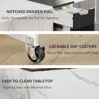Folding Dining Table for 2-6, Easy Assembly, Stone Pattern+Black