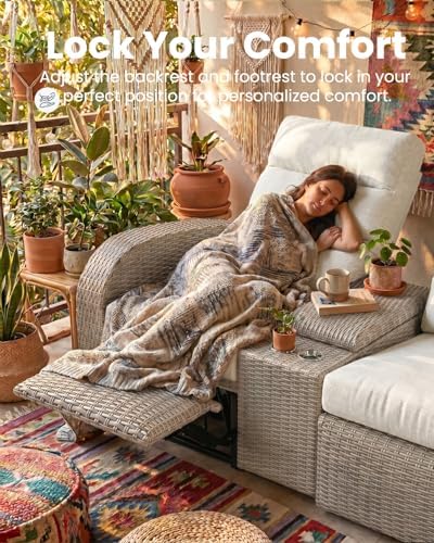 Outdoor Recliner Chair 4-Seat, All-Weather Wicker Reclining Patio Chair with Adjustable Backrest and Footrest