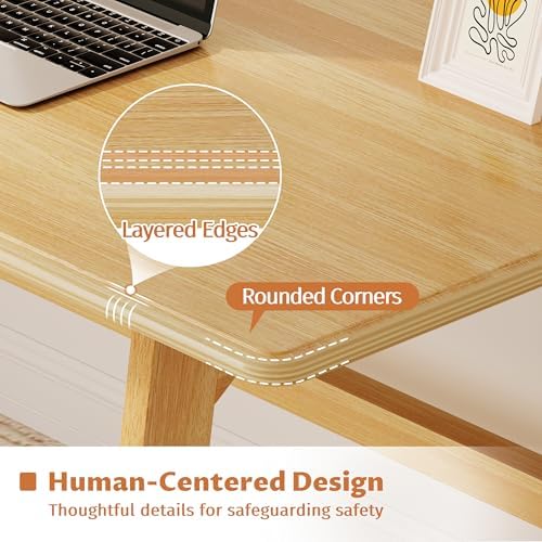 IOTXY Solid Wood Writing Table - 48" W Minimalist PC Computer Desk, Oak